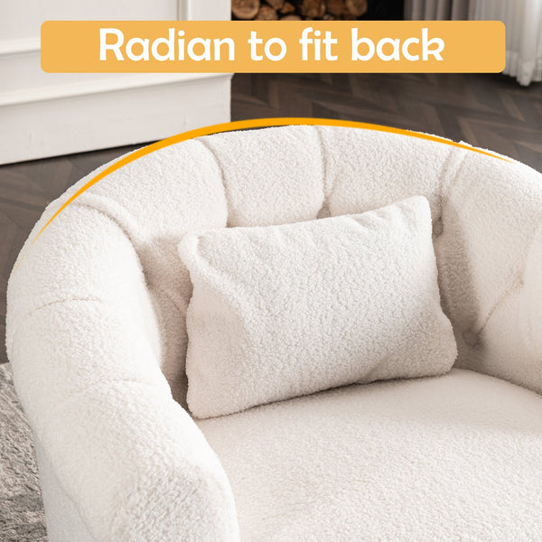 English Elm Swivel Teddy Velvet Accent Chair with Ottoman — Ergonomic Round Armchair, Stable Solid Wood, Beige W2012P272071