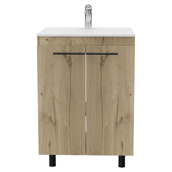 English Elm Light Oak 2-Piece Bathroom Set with Freestanding Vanity & Mirrored Medicine Cabinet, Modern Storage B062S00419