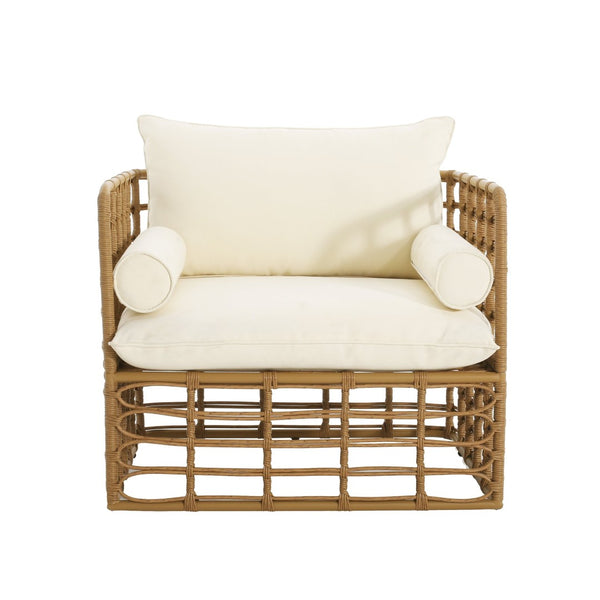 English Elm 2-piece Wicker Accent Chair Set Boho Rattan Weave with Aluminum Frame and Side Table 72434002-63163