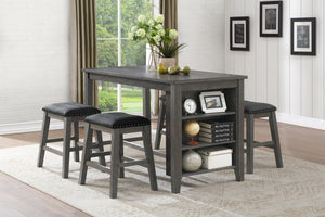 English Elm Modern Gray Counter Height Table with Built-In Shelves, Wire-Brushed Acacia Veneer, 60" x36.5" Durable Design B011P178537
