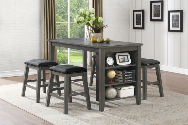 English Elm Modern Gray Counter Height Table with Built-In Shelves, Wire-Brushed Acacia Veneer, 60" x36.5" Durable Design B011P178537