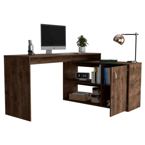 English Elm Axis L-Shaped Modern Computer Desk With Smart Storage Solutions For Home Office - Dark Brown B070S00111