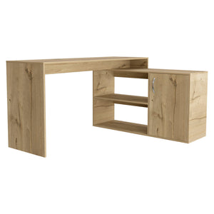 English Elm Axis Modern L-Shaped Computer Desk - Stylish Light Oak Finish With Ample Storage & Workspace B200S00113