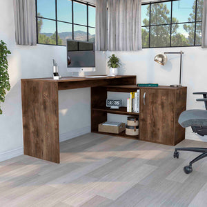 English Elm Axis L-Shaped Computer Desk With Smart Storage Solutions For Modern Home Offices - Dark Brown Finish B200S00111