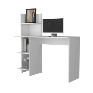 English Elm Tecoa Writing Desk with Four Shelves in White – 47" Engineered Wood Workstation, Modern Storage B128P176186