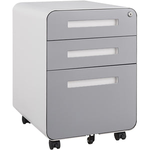 English Elm White Steel Mobile Filing Cabinet Three Drawers Locking Under Desk Office Storage W1247P145909