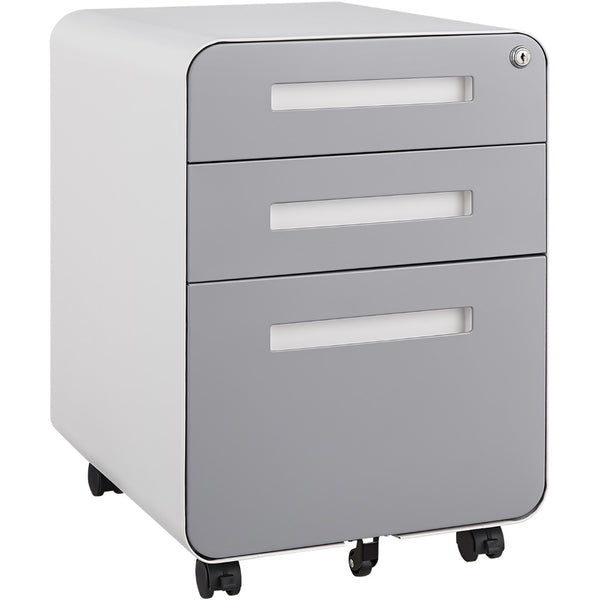 English Elm White Steel Mobile Filing Cabinet Three Drawers Locking Under Desk Office Storage W1247P145909