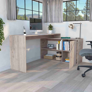 English Elm Axis Modern L-Shaped Computer Desk With Ample Storage - Stylish Light Gray Finish For Home Office B070S00112