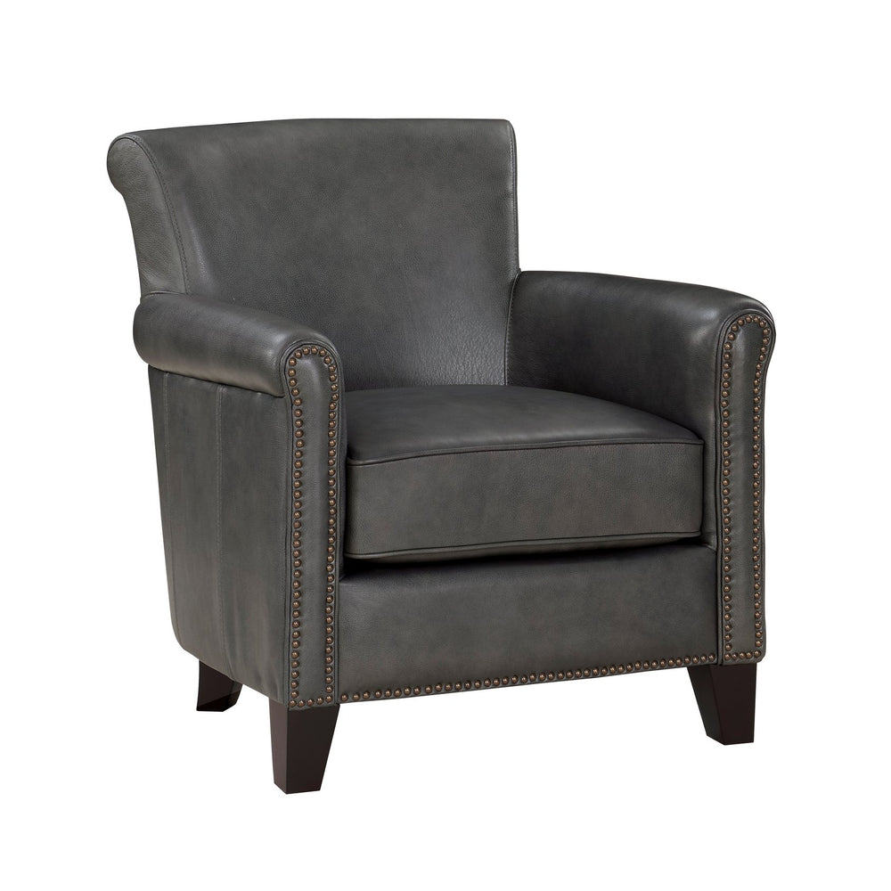 English Elm Classic Transitional Gray Accent Chair Top-Grain Leather Nailhead Trim Solid Wood Frame 31.5"x35" B011P178523