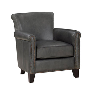 English Elm Classic Transitional Gray Accent Chair Top-Grain Leather Nailhead Trim Solid Wood Frame 31.5"x35" B011P178523