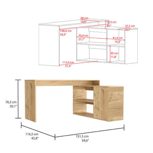 English Elm Axis Modern L-Shaped Computer Desk With Spacious Surface & Stylish Open Storage - Light Oak Finish B070S00113