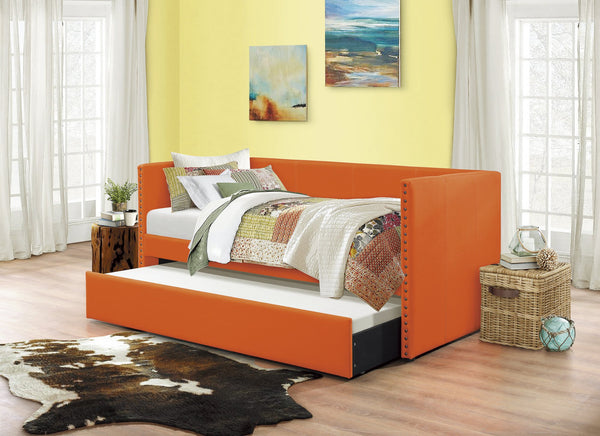 English Elm Orange Therese Fabric Daybed with Pull-Out Trundle, Nailhead Trim, Wood Frame, Twin Sleep Solution B011S00873