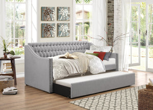 English Elm Modern Gray Tulney Daybed with Trundle, Button-Tufted Back, Nailhead Arms, Twin-Ready Guest Sofa Bed B011S00872