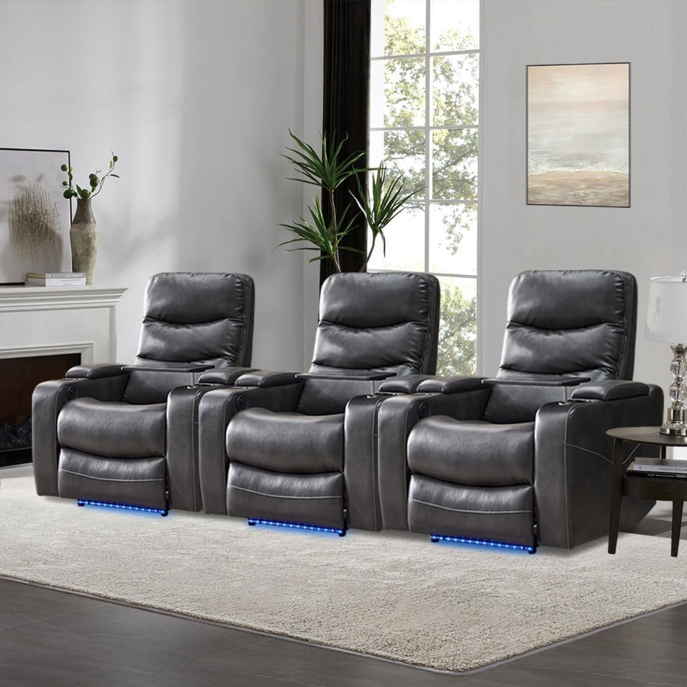 English Elm M062 Power Recliner Faux Leather Chair with Led Lighting Usb Port and Storage Gray W1805S00034