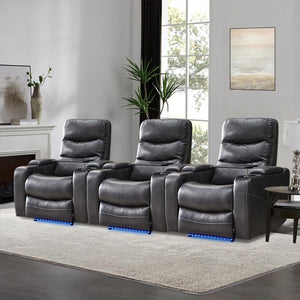 English Elm M062 Power Recliner Faux Leather Chair with Led Lighting Usb Port and Storage Gray W1805S00034