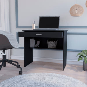 English Elm Kaylor Storage Desk with Drawer & Lower Shelf, 31.5"W Compact Modern Workstation in Black/White Finish B128P176189