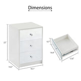 English Elm 3 Drawer Nightstand For Bedroom, Modern Wood and Mirrored Nightstand, Square Bedside Glass End Table With Storage For Bedroom Room, Sofa, White