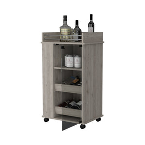 English Elm Lusk Light Gray Bar Cart with 2-Bottle Shelf, Glass Door, Smooth Casters & Side Storage B128P176153