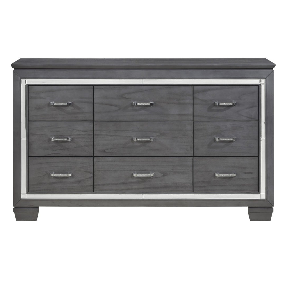English Elm Modern Glam 9 Drawer Dresser with Beveled Mirror Trim and Faux Crystal Pulls B011P178526