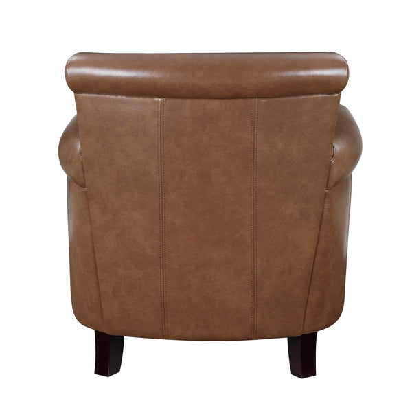 English Elm Traditional Brown Leather Accent Chair Solid Wood Frame Top-Grain Leather Nailhead Trim Cozy Modern Classic Lounge Seat 31.5x35x34 inch B011P178524