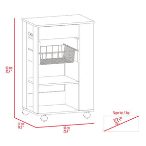 English Elm Blosson Kitchen Cart - Compact Mobile Storage With Drawer & Open Shelves In White & Light Oak Finish B070S00099