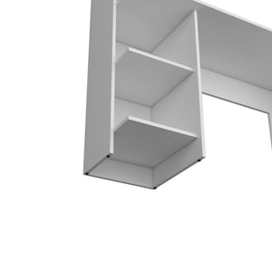 English Elm Tecoa Writing Desk with Four Shelves in White – 47" Engineered Wood Workstation, Modern Storage B128P176186