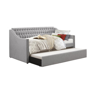 English Elm Modern Gray Tulney Daybed with Trundle, Button-Tufted Back, Nailhead Arms, Twin-Ready Guest Sofa Bed B011S00872