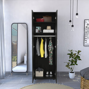 English Elm Aurora Modern Black Armoire with Two Shelves & Metal Rod, Double-Door Storage, Easy Assembly B070S00109