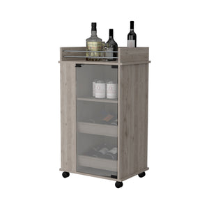 English Elm Lusk Light Gray Bar Cart with 2-Bottle Shelf, Glass Door, Smooth Casters & Side Storage B128P176153
