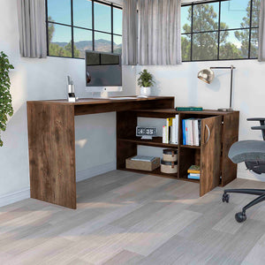 English Elm Axis L-Shaped Computer Desk With Smart Storage Solutions For Modern Home Offices - Dark Brown Finish B200S00111