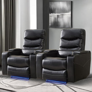 English Elm M062 Power Recliner Faux Leather Chair with Led Lighting Usb Port and Storage Black W1805S00030