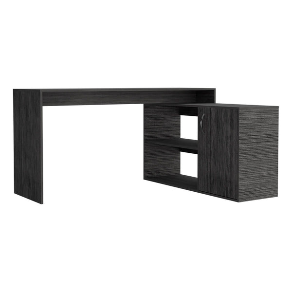 English Elm Axis Modern L-Shaped Computer Desk - Stylish Smokey Oak Workstation With Ample Storage Solutions B200S00114