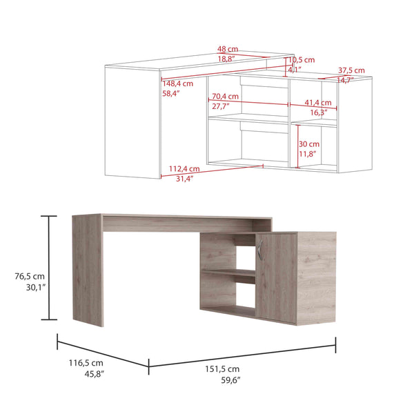 English Elm Axis Modern L-Shaped Computer Desk With Ample Storage - Light Gray Finish For Stylish Workspaces B200S00112