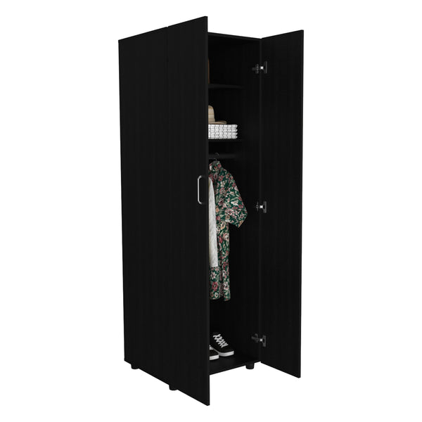 English Elm Aurora Black Two-Door Armoire with Rod & Two Shelves, Easy Assembly, Durable Particle Board Storage B200S00109