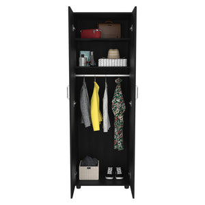 English Elm Aurora Modern Black Armoire with Two Shelves & Metal Rod, Double-Door Storage, Easy Assembly B070S00109