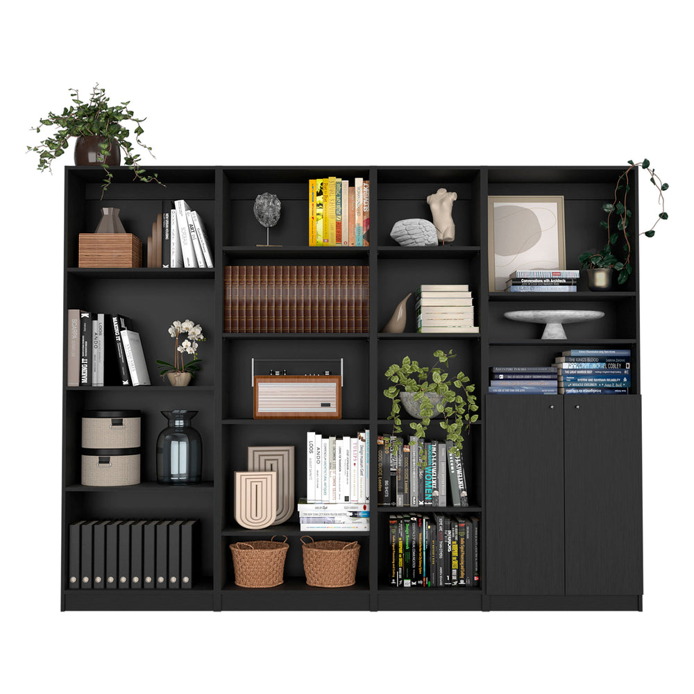 English Elm Wenge 4 Piece Living Room Set with Bookcases — Elegant Wenge Finish, Multi-Shelf Storage, Two-Door Keepsake Protection B062S00438