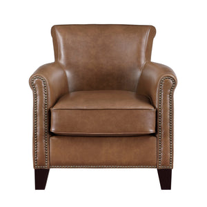 English Elm Traditional Brown Leather Accent Chair Solid Wood Frame Top-Grain Leather Nailhead Trim Cozy Modern Classic Lounge Seat 31.5x35x34 inch B011P178524