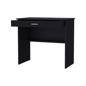 English Elm Kaylor Storage Desk with Drawer & Lower Shelf, 31.5"W Compact Modern Workstation in Black/White Finish B128P176189