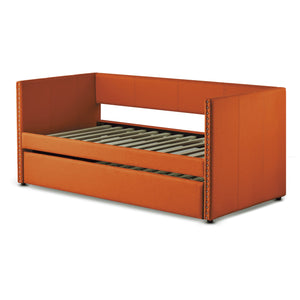 English Elm Orange Therese Fabric Daybed with Pull-Out Trundle, Nailhead Trim, Wood Frame, Twin Sleep Solution B011S00873