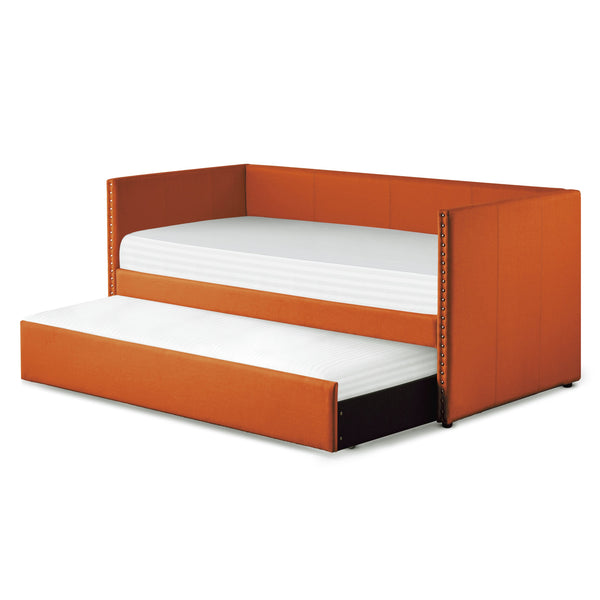 English Elm Orange Therese Fabric Daybed with Pull-Out Trundle, Nailhead Trim, Wood Frame, Twin Sleep Solution B011S00873