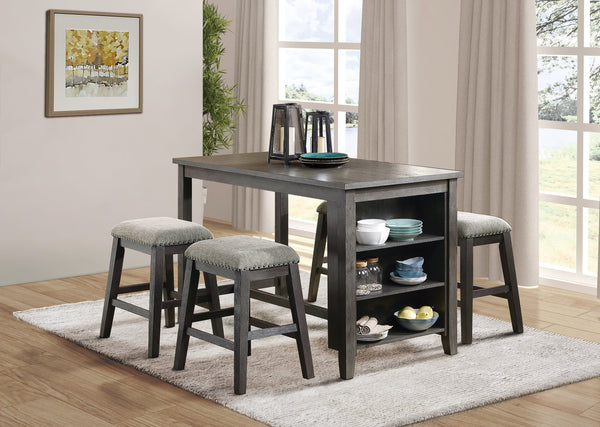 English Elm Modern Gray Counter Height Table with Built-In Shelves, Wire-Brushed Acacia Veneer, 60" x36.5" Durable Design B011P178537