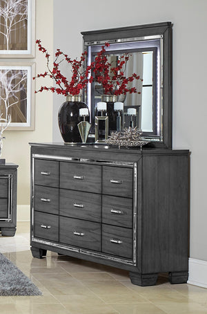 English Elm Modern Glam 9 Drawer Dresser with Beveled Mirror Trim and Faux Crystal Pulls B011P178526