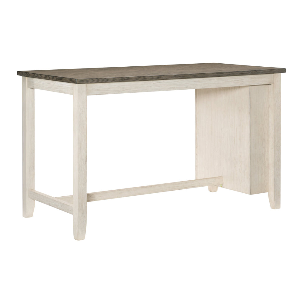 English Elm Modern Antique White & Rosy Brown Counter Height Table with Built-In Bookcase Wire-Brushed Acacia Veneer 60" B011P178538