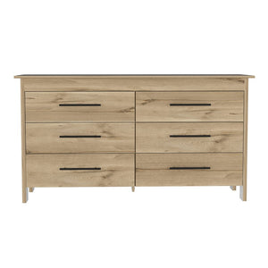 English Elm Hms 6-Drawer Double Dresser with Superior Top, Light Oak/White Finish, Metal Gliders & Pulls B200S00103
