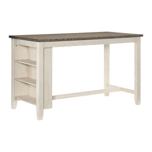 English Elm Modern Antique White & Rosy Brown Counter Height Table with Built-In Bookcase Wire-Brushed Acacia Veneer 60" B011P178538