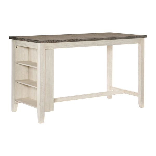 English Elm Modern Antique White & Rosy Brown Counter Height Table with Built-In Bookcase Wire-Brushed Acacia Veneer 60" B011P178538