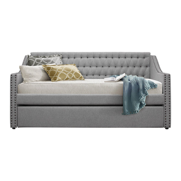English Elm Modern Gray Tulney Daybed with Trundle, Button-Tufted Back, Nailhead Arms, Twin-Ready Guest Sofa Bed B011S00872