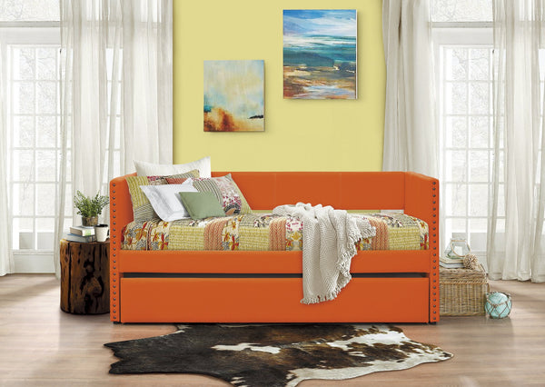 English Elm Orange Therese Fabric Daybed with Pull-Out Trundle, Nailhead Trim, Wood Frame, Twin Sleep Solution B011S00873