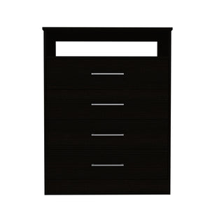 English Elm Continental Black Dresser with Superior Top, 4 Spacious Drawers & Open Electronics Shelf, 43.2" tall B070S00101