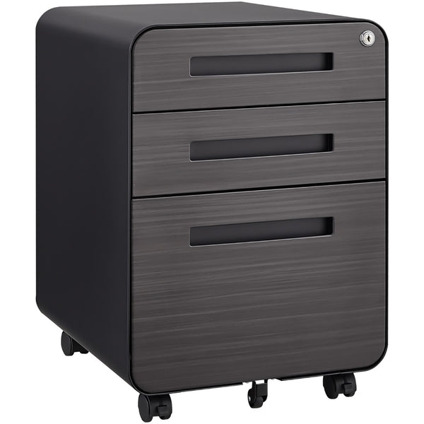English Elm White Steel Mobile Filing Cabinet Three Drawers Locking Under Desk Office Storage W1247P145907